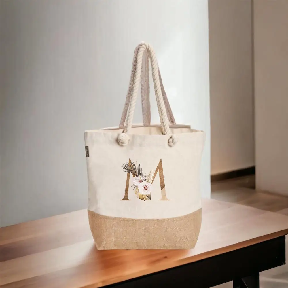 סאנשיין - תיק בד מעוצב משולב יוטה וכותנה – תמונה 3