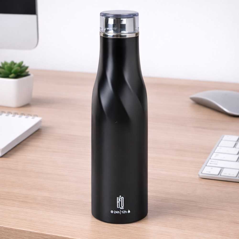 בקבוק תרמי שחור מנירוסטה חם / קר 540 מ"ל מבית H2O-Pro עם חריטה בלייזר – תמונה 3
