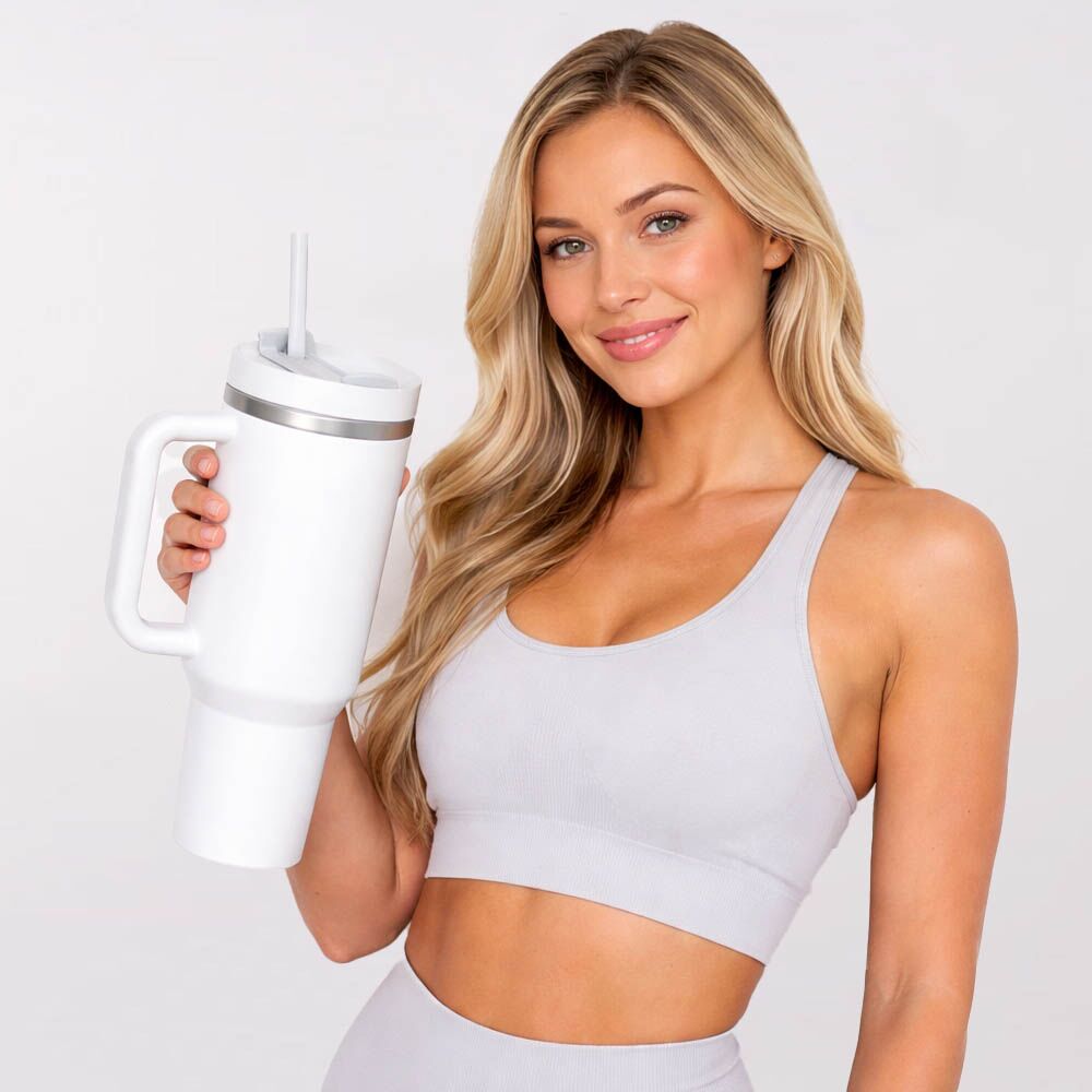 סטן - כוס בצבע לבן עם הדפסת תמונה וכיתוב 1.2 ליטר