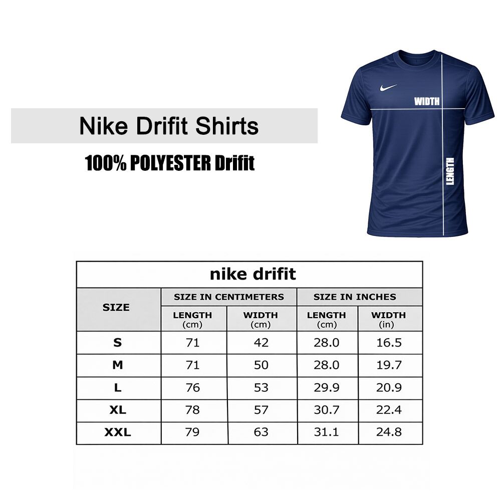 טבלת מידות חולצות נייק