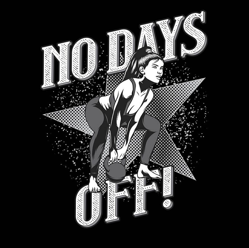 חולצה מודפסת לאשה "No Days Off" – תמונה 2