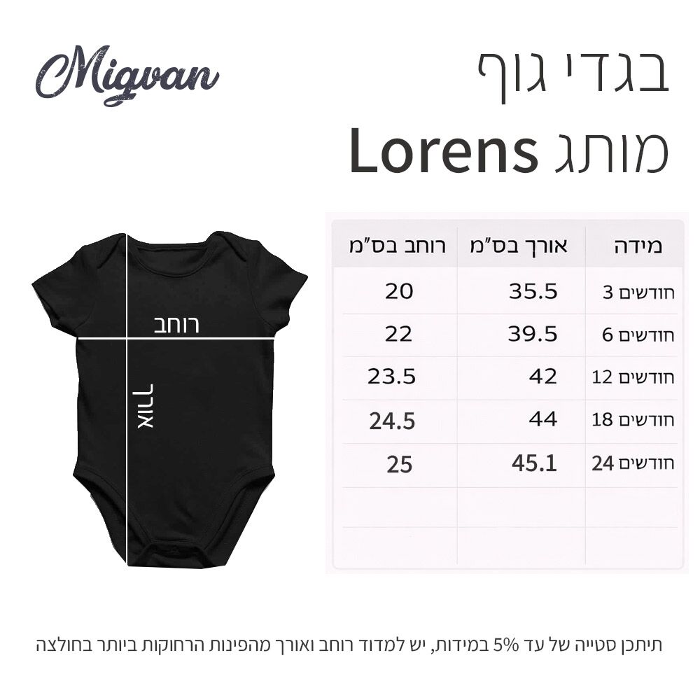 בגדי גוף טבלת מידות