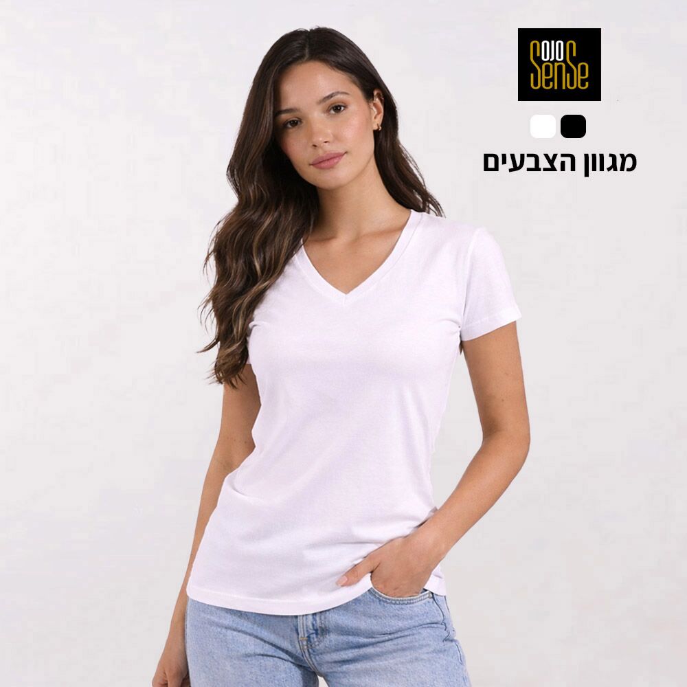 הדפסה על חולצת נשים צווארון וי לבן
