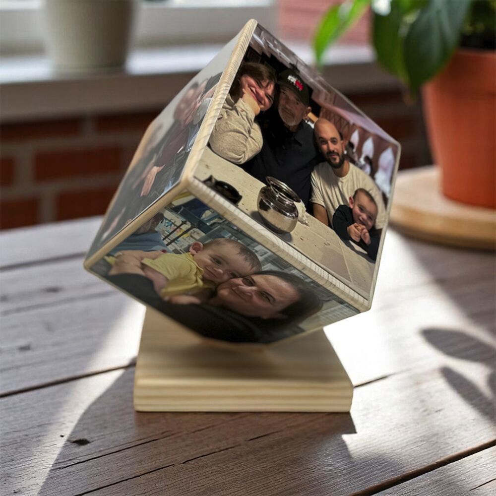 Photo Memory Cube - מעמד קוביית עץ עם הדפסת תמונות וחריטת טקסט – תמונה 6