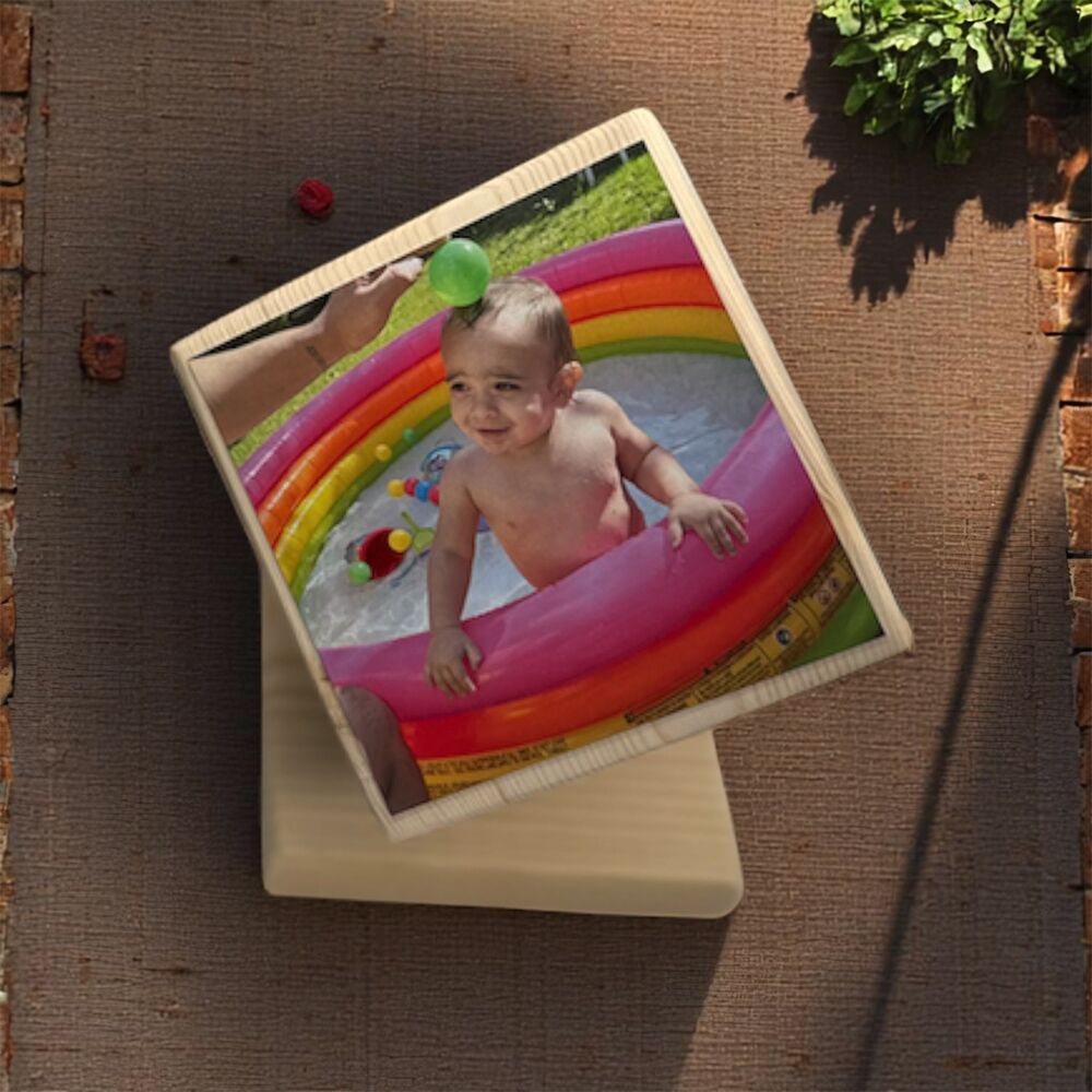 Photo Memory Cube - מעמד קוביית עץ עם הדפסת תמונות וחריטת טקסט – תמונה 4