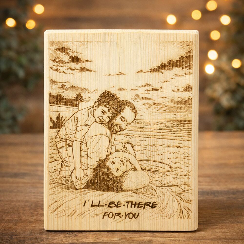 Heartwood – בלוק עץ עם חריטה אישית מתמונה. מתנה מרגשת, איכותית וייחודית עם אפשרות להוספת טקסט ועיצוב אונליין.